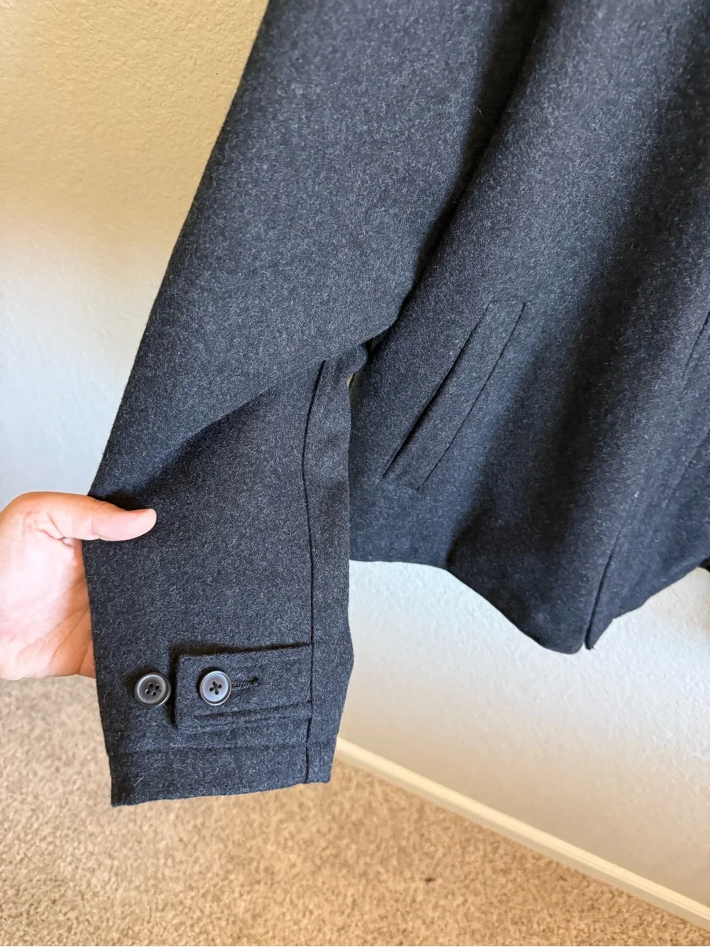 J Crew Men's Charcoal Gray Wool-Blend Coat Jacket Heavyweight Quilted Size XL